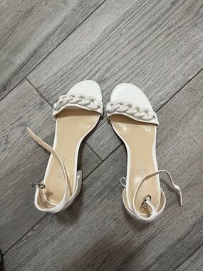 White Chain-Detail Ankle Strap Heels
